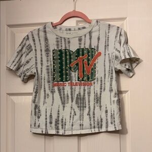 Love Tribe White & Gray Tie-Dye Tee with Green and Orange MTV Logo